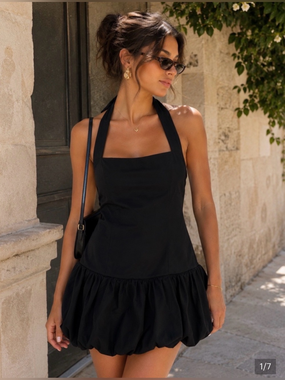 House of Harlow Revolve Black Linen Blend Halter Bubble
Hem Mini Dress M